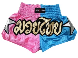 Thaiboxningsshorts Barn Boxsense : BXSKID-006 rosa / himmelsblå / stjärnor