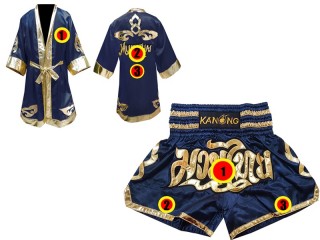 Personlig Muay Thai Boxningsrock + Boxningsshorts : Marinblå Lai Thai
