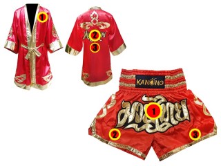 Personlig Muay Thai Boxningsrock + Boxningsshorts : Röd Lai Thai