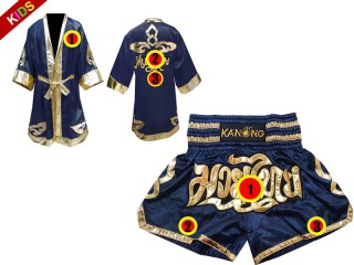 Personlig Muay Thai Boxningsrock + Boxningsshorts för barn : Marinblå Lai Thai