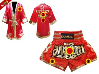 Personlig Muay Thai Boxningsrock + Boxningsshorts för barn : Röd Lai Thai