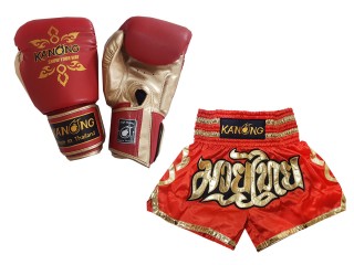 Muay Thai handskar och Personliga Muay Thai shorts : Set-121-Röd