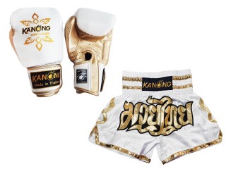 Muay Thai Boxninghandskar och Personliga Muay Thai shorts : Set-121-Vit