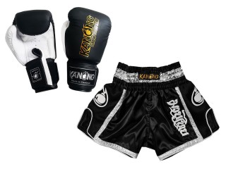 Muay Thai Boxninghandskar och Personliga Muay Thai shorts : Set-208-Svart