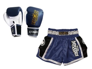 Muay Thai Boxninghandskar och Personliga Muay Thai shorts : Set-208-marinblå
