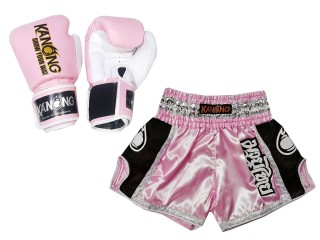 Muay Thai Boxninghandskar och Personliga Muay Thai shorts : Set-208-Rosa