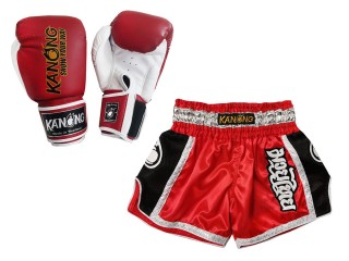 Muay Thai Boxninghandskar och Personliga Muay Thai shorts : Set-208-Röd