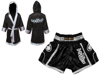 Kanong Muay Thai Morgonrock Robe + Kanong Boxningsshorts : Svart