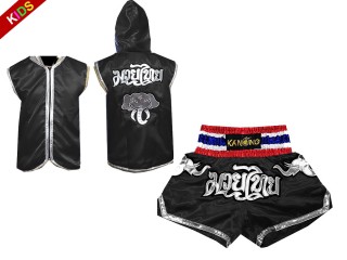 Personlig Muay Thai Boxning Gjorts / Hoodie + Boxningsshorts för barn : Svart Elefant