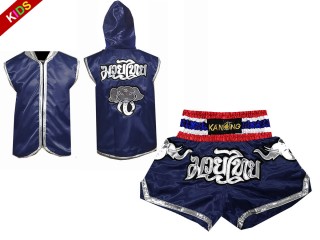 Personlig Muay Thai Boxning Gjorts / Hoodie + Boxningsshorts för barn : marinblå Elefant