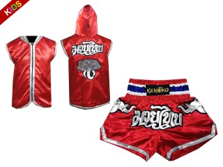 Personlig Muay Thai Boxning Gjorts / Hoodie + Boxningsshorts för barn : Röd Elefant