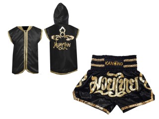 Personlig Muay Thai Boxning Gjorts / Hoodie + Boxningsshorts : Svart Lai Thai