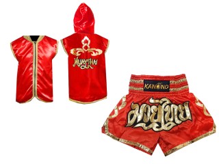 Personlig Muay Thai Boxning Gjorts / Hoodie + Boxningsshorts : Röd Lai Thai