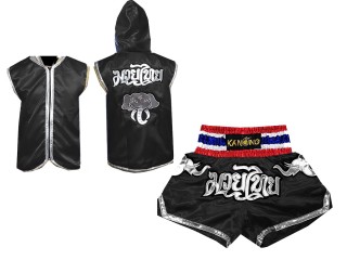 Personlig Muay Thai Boxning Huvjacka + Boxningsshorts : Svart Elefant