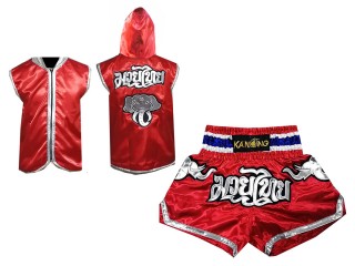 Personlig Muay Thai Boxning Gjorts / Hoodie + Boxningsshorts : Röd Elefant