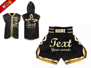 Personlig Boxning Huvtröjor / Hoodie + Boxningsshorts för barn : Svart/Guld