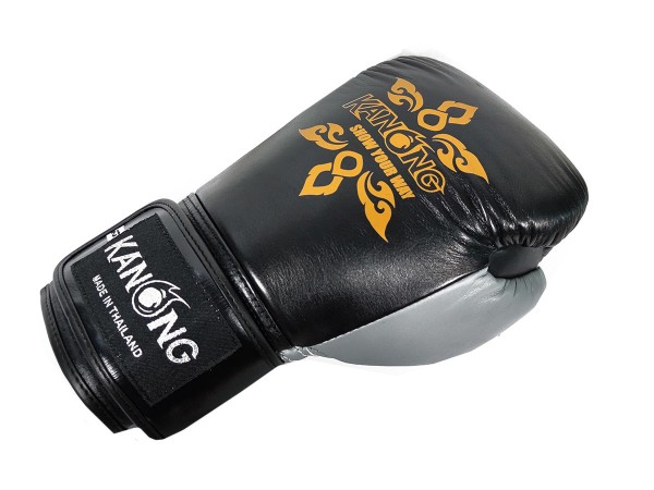 Kanong äkta läder boxning handskar : Svart/Grå