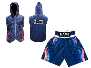 Personlig Boxning Gjorts / Hoodie + Boxningsshorts : Marinblå med ränder