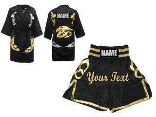 Personlig Dragon Boxningsmantel + Boxningsshorts : Svart/Guld