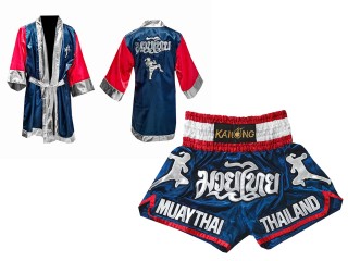 Personlig Muay Thai Boxningsrock + Boxningsshorts : Marinblå Nak Muay