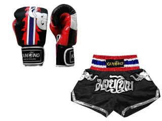 Muay Thai Boxninghandskar och Personliga Muay Thai shorts : Set-125-Svart