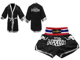 Kanong Muay Thai Fight Robe + Kanong Boxningsshorts : Set-125-Robe-Svart