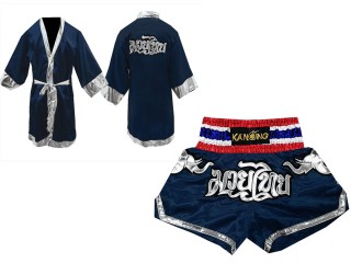 Kanong Muay Thai Fight Robe + Kanong Boxningsshorts : Set-125-Robe-marinblå