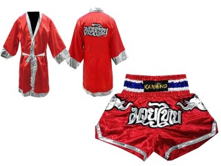 Kanong Muay Thai Fight Robe + Kanong Boxningsshorts : Set-125-Robe-Röd