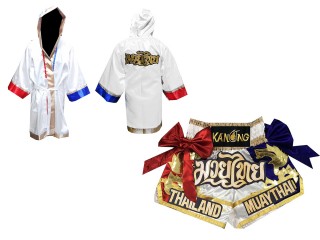 Kanong Muay Thai Fight Robe + Kanong Boxningsshorts : Set-128-Robe-Vit